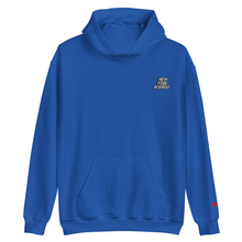Blue hoodie with 'New York Weirdo' embroidered on the left side of the chest