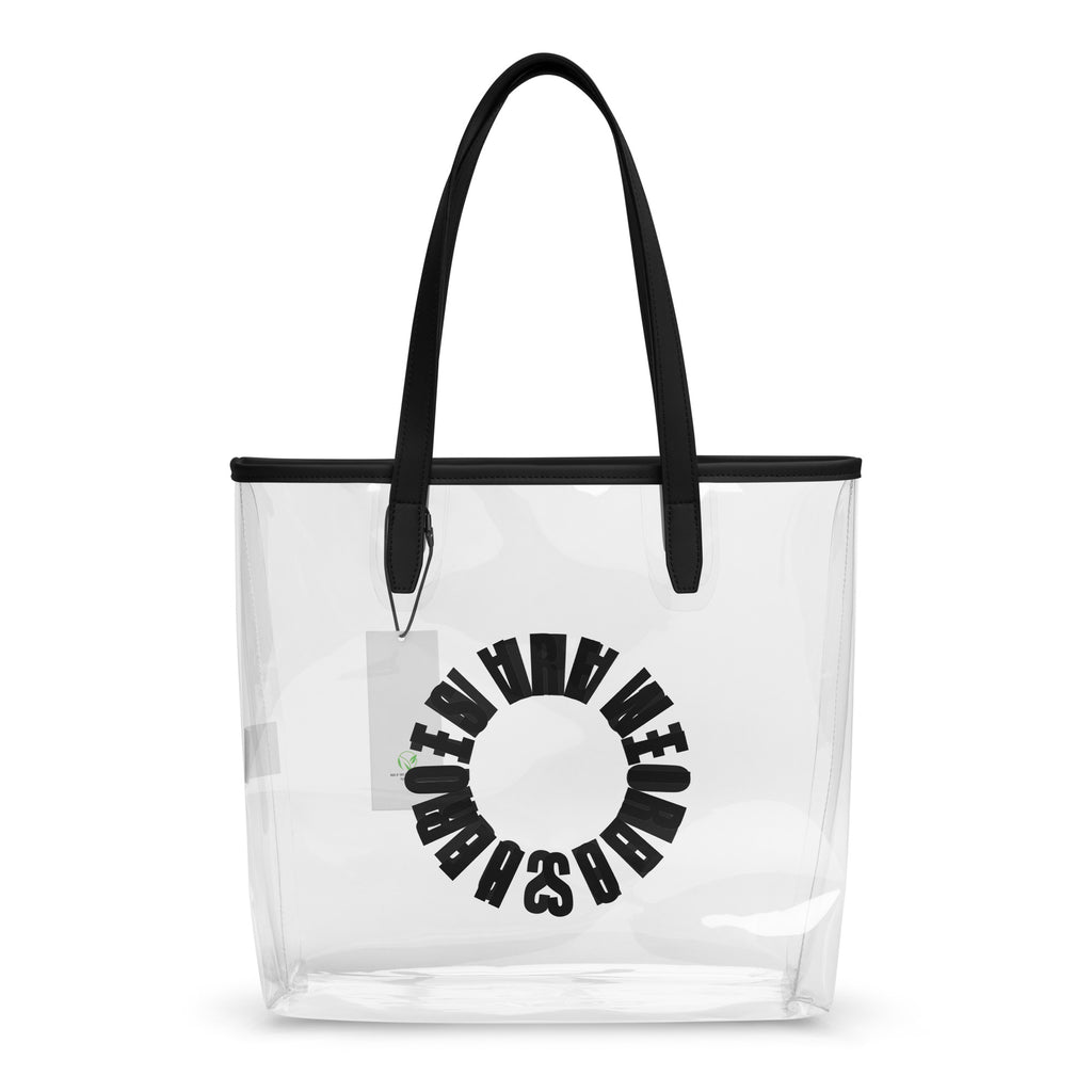 Clear Tot Bag with Heroes Are Weirdos logo in black