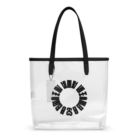 Clear Tot Bag with Heroes Are Weirdos logo in black