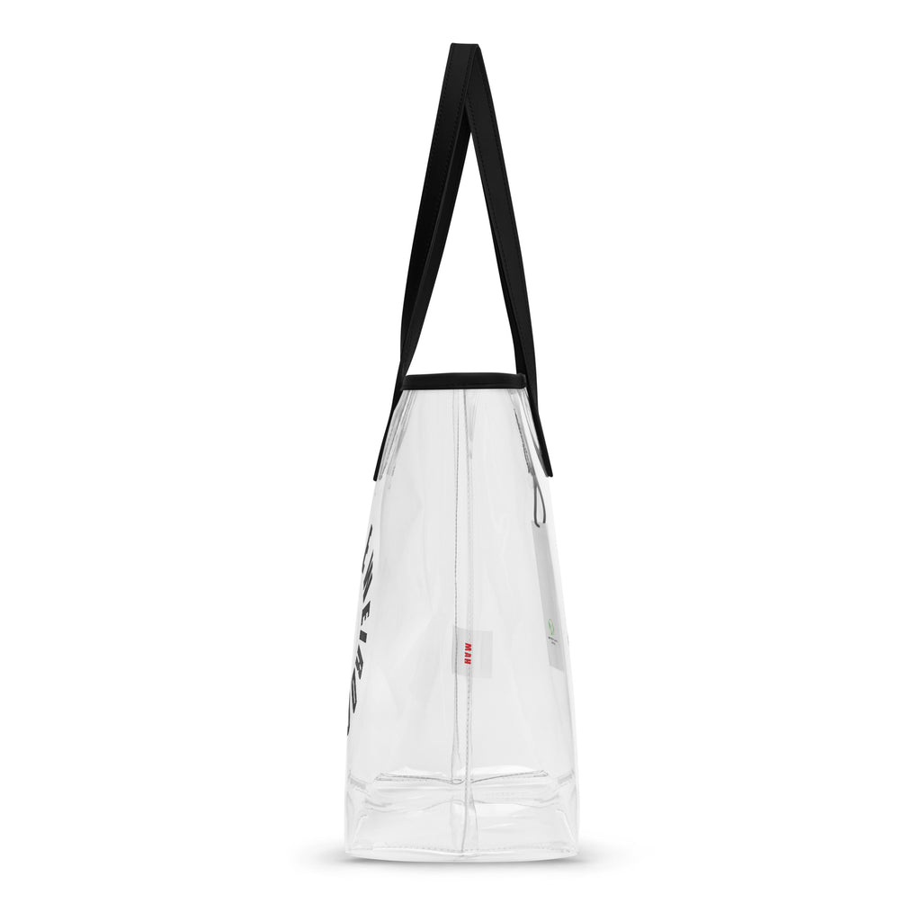 Clear Tot Bag with Heroes Are Weirdos logo in black