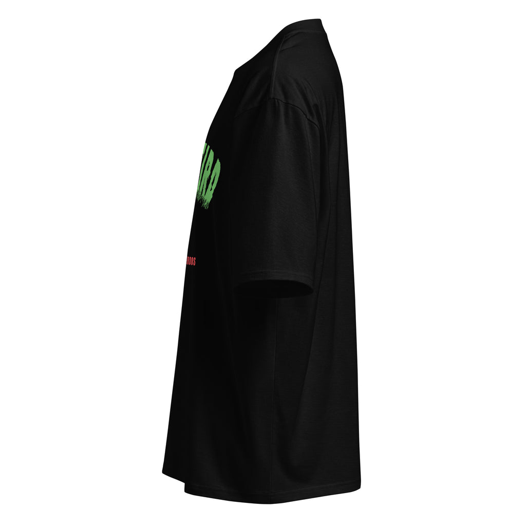 Side view of black oversized T-shirt 