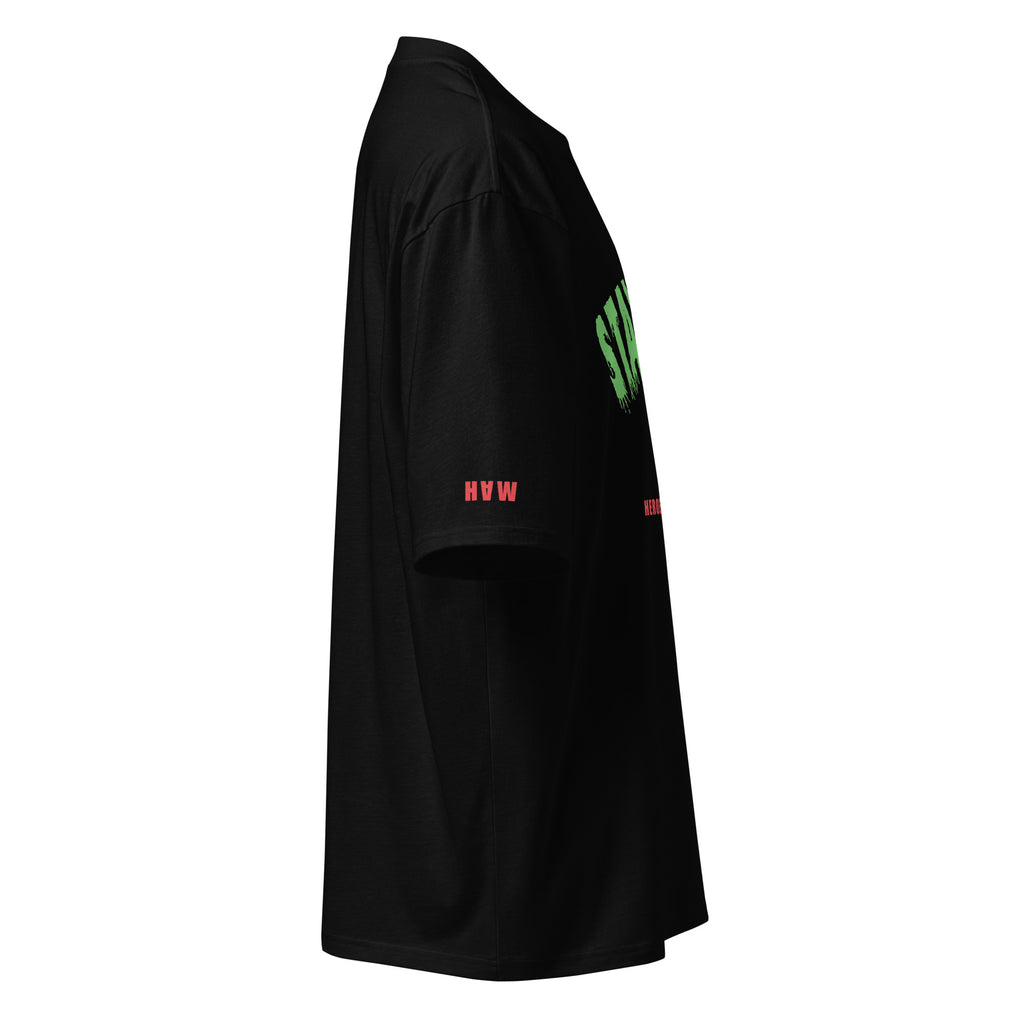 Side view of black oversized T-shirt 