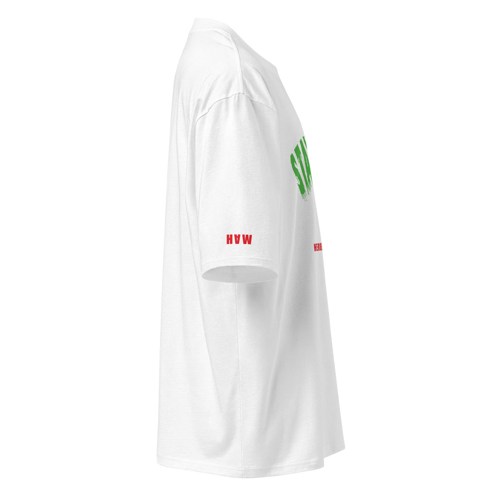 Side view of white oversized T-shirt 