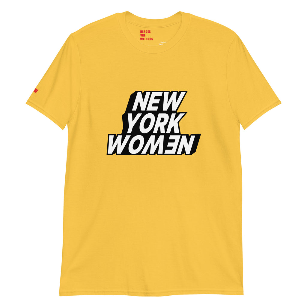 Daisy Yellow Tshirt with New York Women printed on the front in black and white