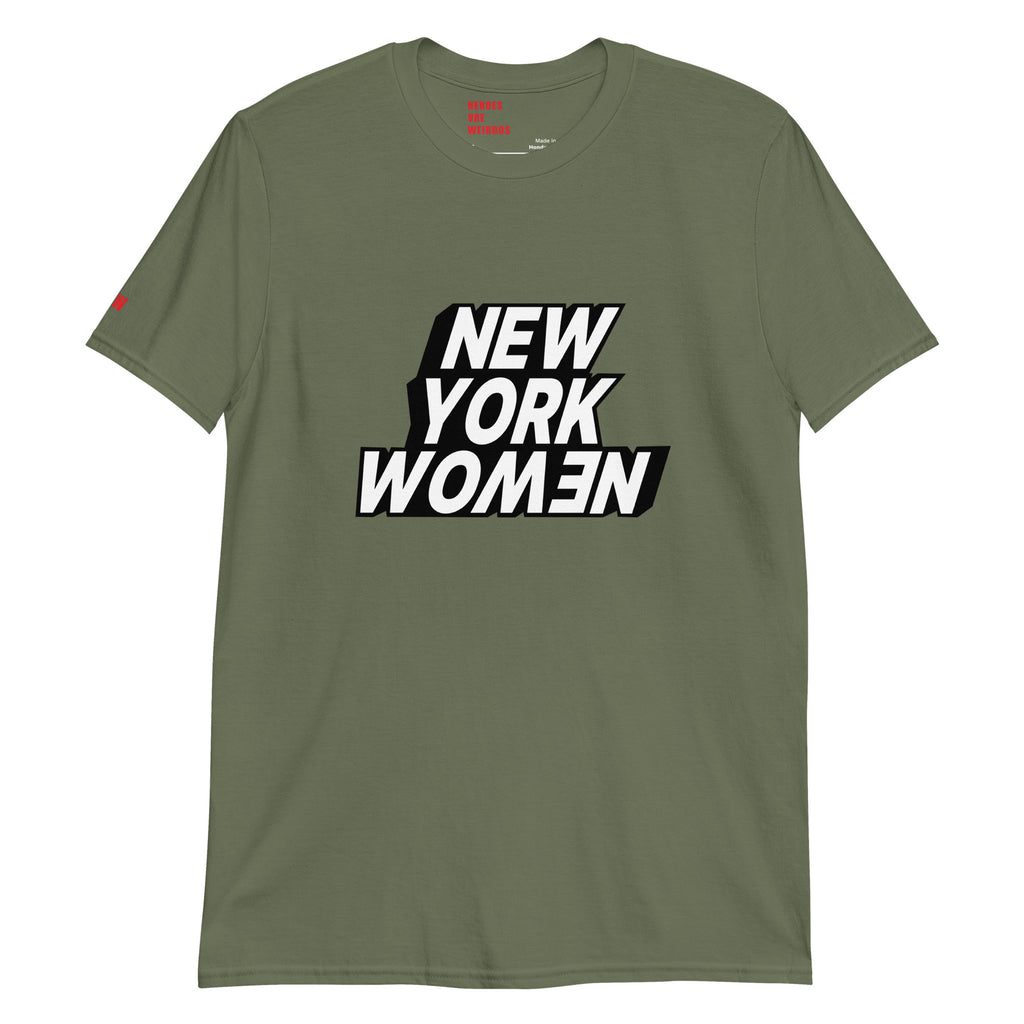Military green Tshirt with New York Women printed on the front in black and white