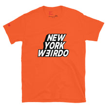 Orange short sleeve t-shirt with New York Weirdo printed on the front.