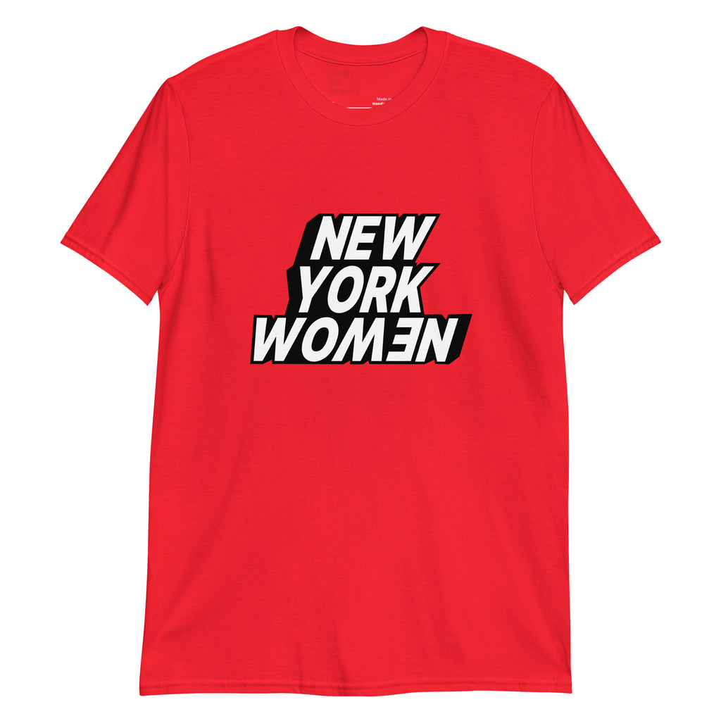 Red Tshirt with New York Women printed on the front in black and white