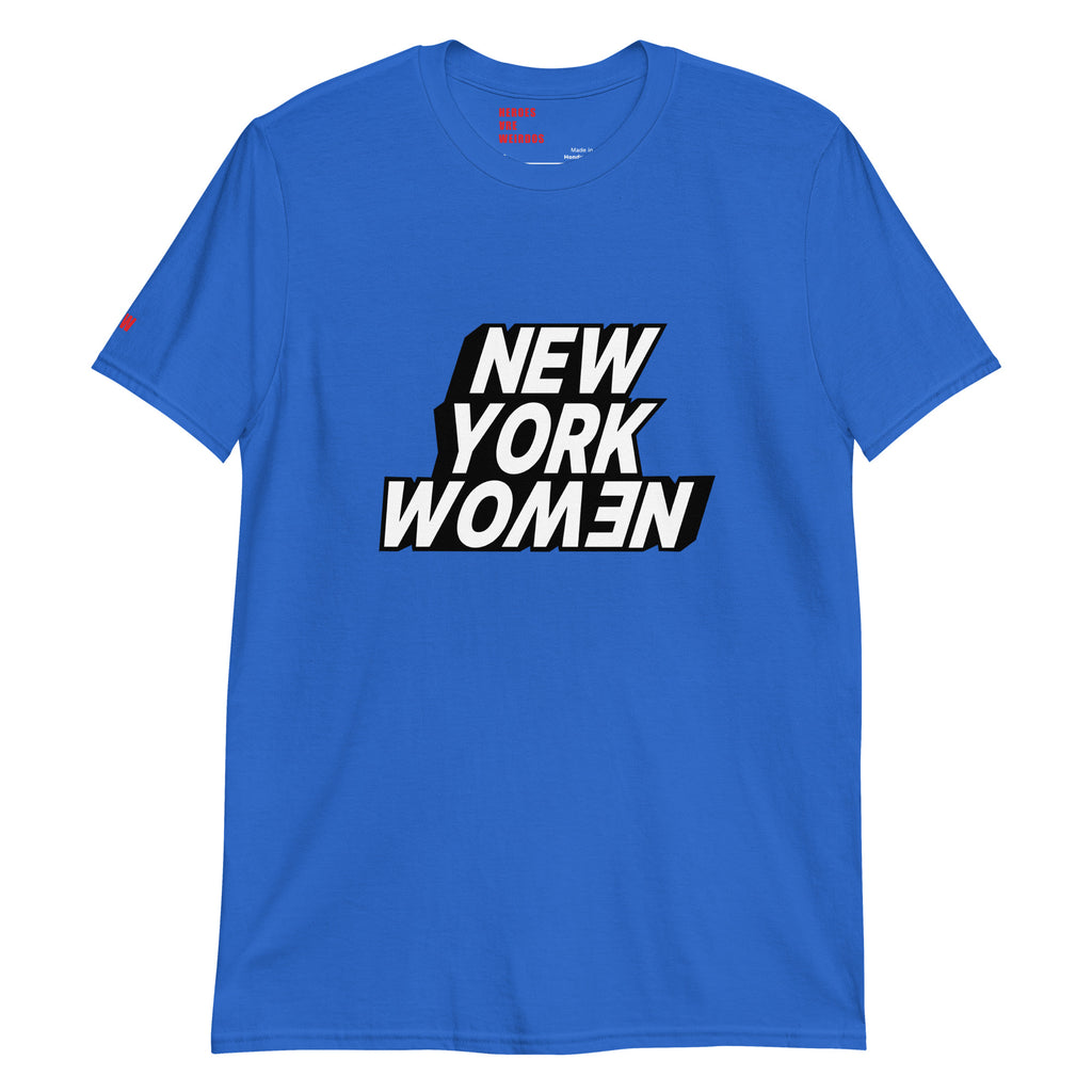 Royal Blue Tshirt with New York Women printed on the front in black and white