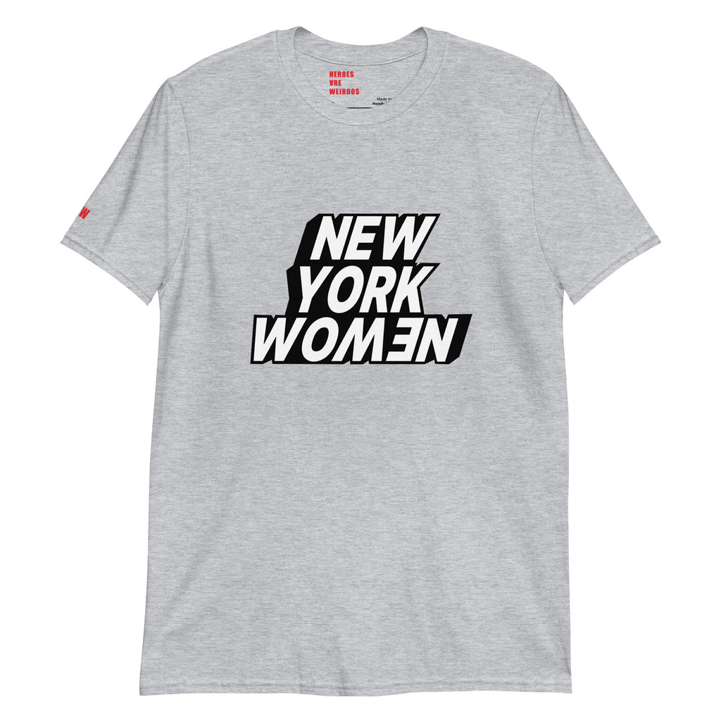 Grey Tshirt with New York Women printed on the front in black and white