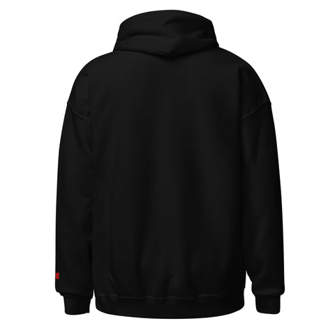 Red hoodie with 'New York Women' text embroidered on the left side of the chest.