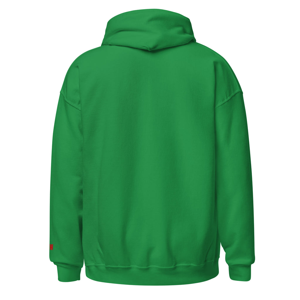 Back view of green hoodie. 