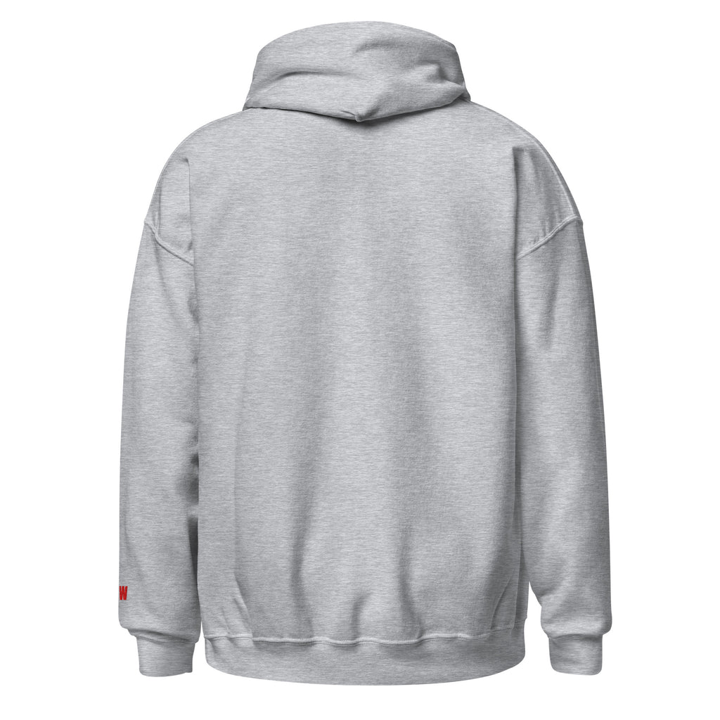 Back of grey hoodie.