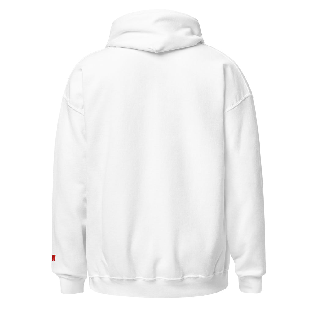 Back view of white hoodie. 